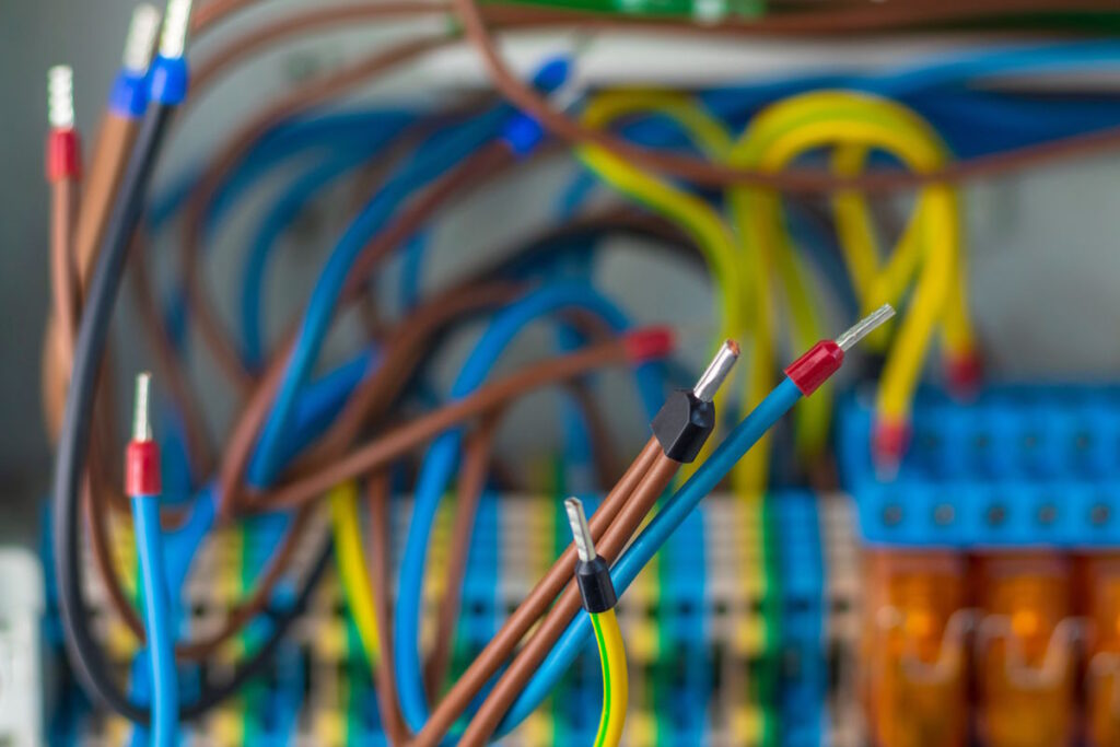 close-up. copper wire crimped by terminals